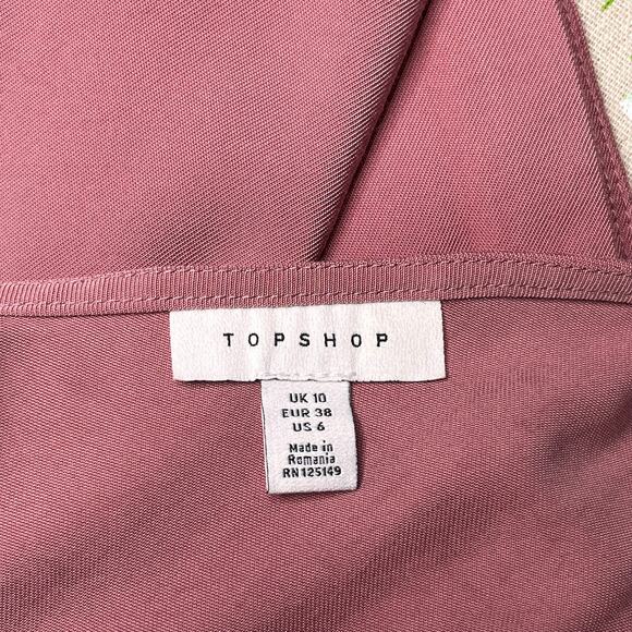 TopShop Overall Mini Dress Mauve Sz 6 Pinafore Apron V-Neck Sleeveless Buttons - Picture 6 of 6